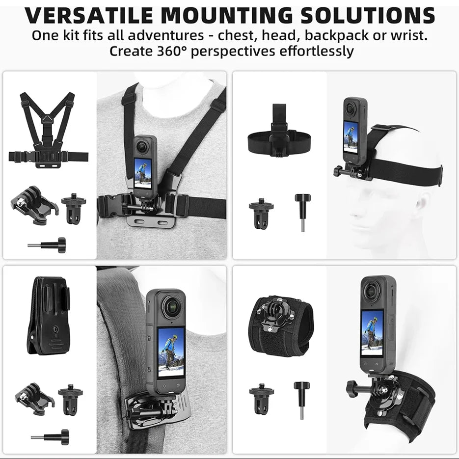 Insta360 X5/X4/X3 Accessories Kit – Chest, Head & Wrist Mount