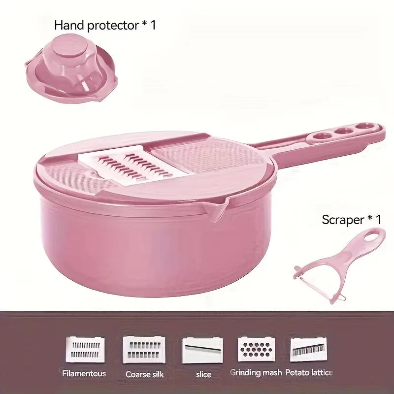 9 in 1 Vegetable Cutter Multi-Functional Potatoes Manually Cut Shred Slicer Grater Kitchenware Acceesories Tools Oasis Select 7pcs-sets-pink