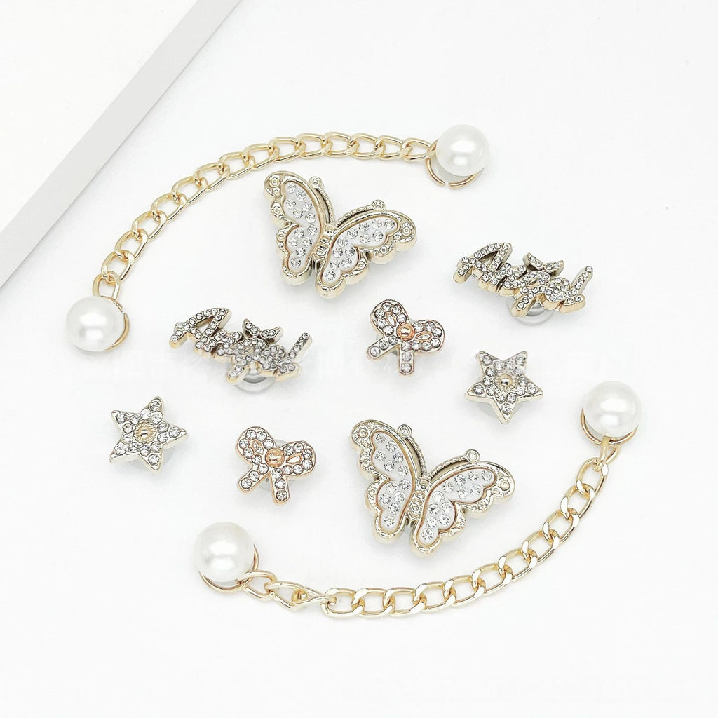 Fashionable shoe accessory set, with a shoe chain clasp, removable, suitable for sandals and flip-flops. Oasis Select CJ-080