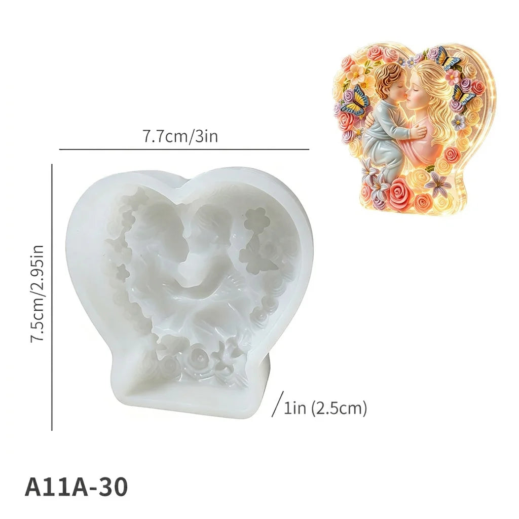 Heart-Shaped Mother & Child Silicone Mold – Candle Resin Crafts