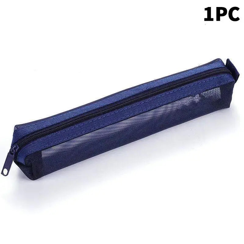 1/5Pcs Mesh Pencil Case Portable Zipper Pouch Stationery Organizer Students Exams Pencil Case School Stationery Supplies Oasis Select 1PC Blue