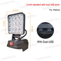 LED Working Light For Makita 18V Lithium Battery Cordless Outdoor Flashlight Camping Lamp Emergency Lighting Power Tools Parts Oasis Select Black