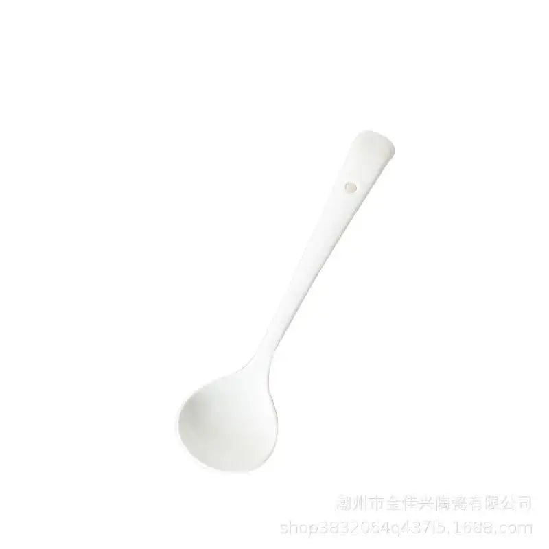Ceramic Western Creative Spoon Dessert Coffee Stirring Spoon Children's Eating Small Round Spoon Household Kitchen Tablewear Oasis Select Pure White