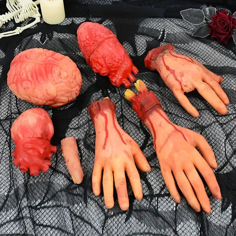 Halloween Fake Human Limbs Props – Hands, Feet, Brain & Heart