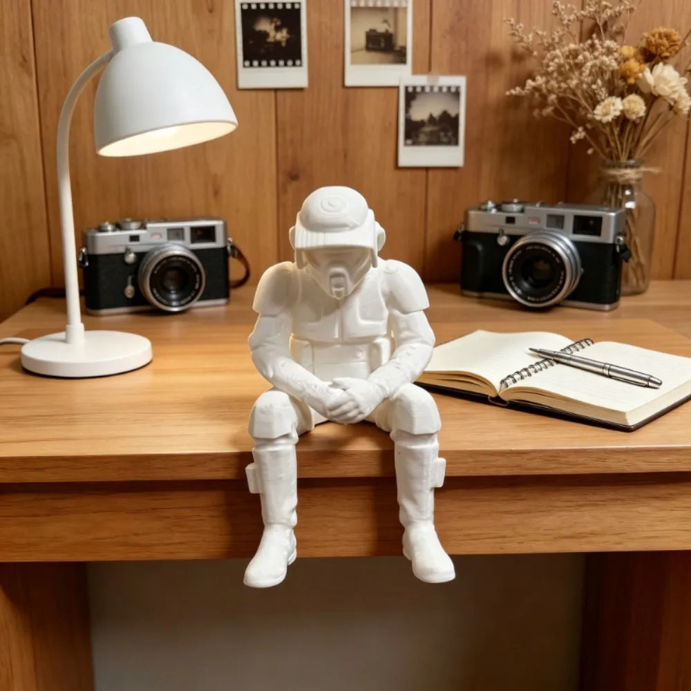 Thinking Sci-Fi Armored Mini Figurines 3D Printed Futuristic Soldier Meditation Seated Pose Desk Ornaments Game Room Home Decor Oasis Select