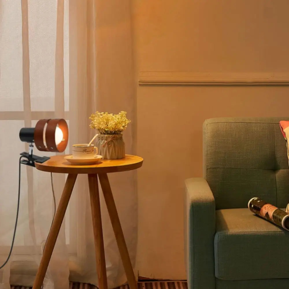 Retro Japanese Solid Wood Swing Arm Clip Wall Lamp 7W LED