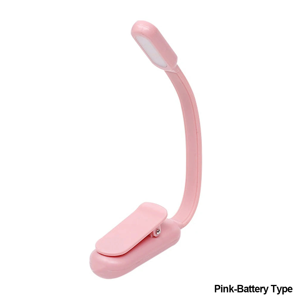 Mini LED Book Night 3 Brightness Adjustable USB Rechargeable Clip-On Study Reading Lamp for Travel Bedroom Dormitory Reading Oasis Select Pink-Battery Type
