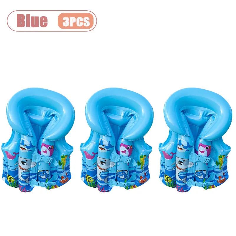 1-5PCS Thickened Kids Life Jacket Inflatable Swim Vest Toddler Floatie PVC Swimming Buoyancy Aid for Pool Beach Oasis Select Blue-3PCS XL