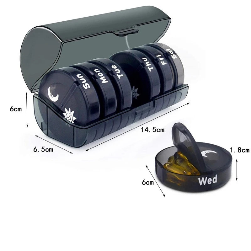 Medicine Box Seven Days a Week 21 Boxes of Black Medicine Boxes Portable Plastic Boxes Drug Packaging Box Large Volume Dispenser Oasis Select