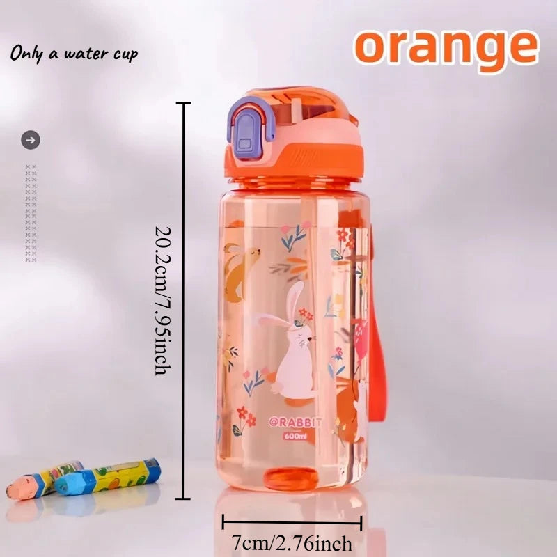1pcs Kids Cartoon Water Bottle Leak-Proof BPA-Free Tritan Bottle with Straw & Strap for School & Outdoor Activities Oasis Select 501-600ml Orange