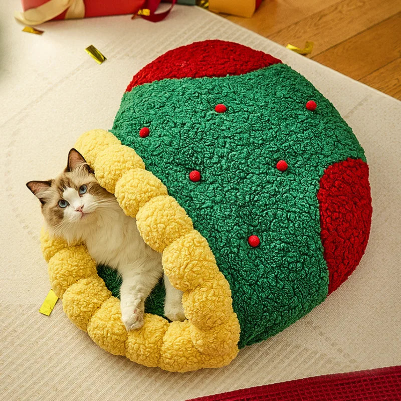 Autumn and Winter Warm Cat Bed Deep Sleep Semi-enclosed Dog Bed Warm Bed New Christmas Cat's nest Oasis Select