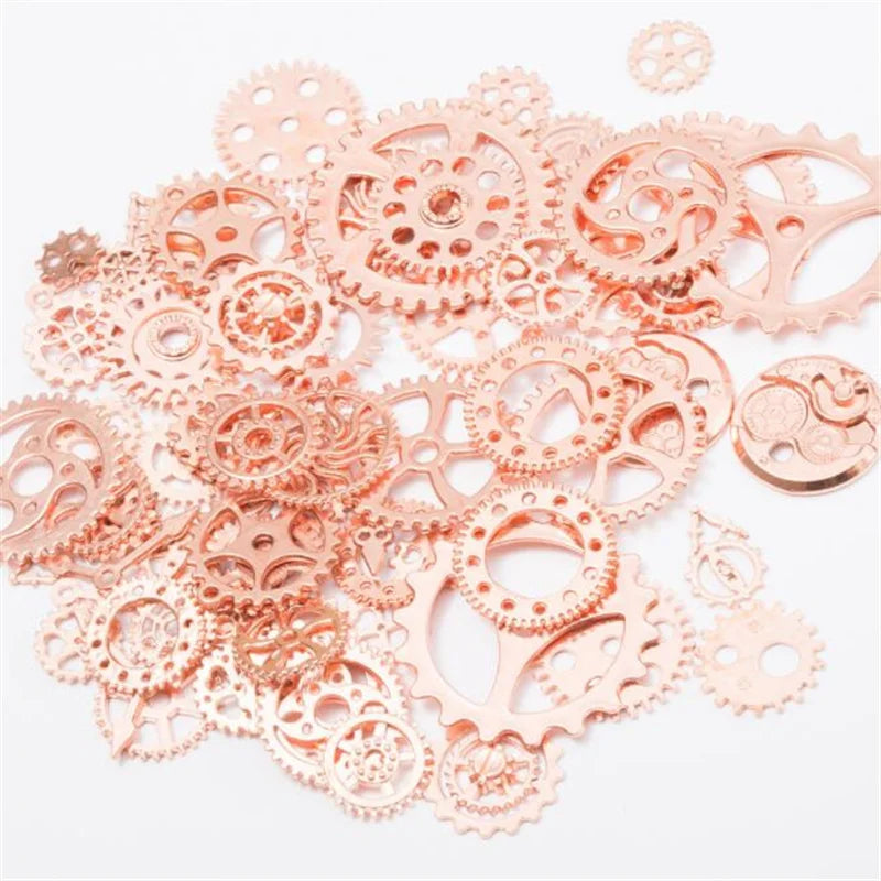 50g Antique Steampunk Gear Accessories Decor DIY Metal Pendants Charms for DIY Necklace Bracelet Crafting Jewelry Making Decor Oasis Select Rose Gold 50g