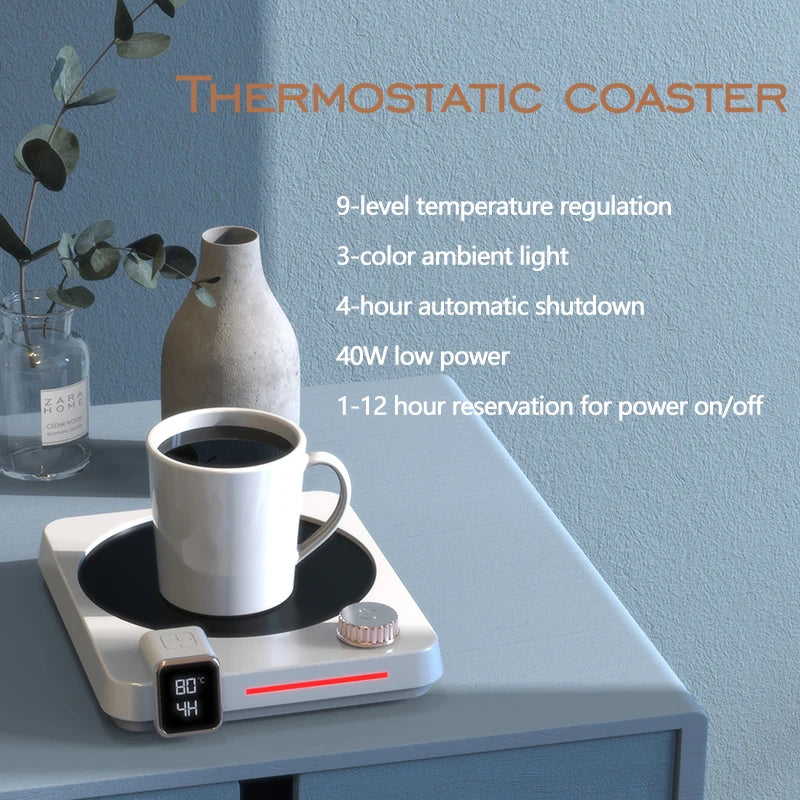 2025 New Thermostatic Cup Mat Coffee Heating Cup Mat Speed Heating Timer 9-speed Knob Control Dormitory Home Gift Cup Mat Oasis Select