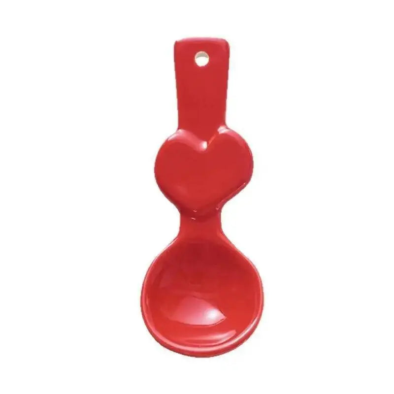 Heart Double Happiness Ceramic Spoon High Aesthetic Personality Red Pink Solid Color Dining Spoon Sweet Cake Long Handle Soup Oasis Select