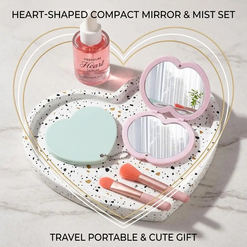 Heart Shaped Compact Makeup Mirror – Double-Sided Pocket Mirror