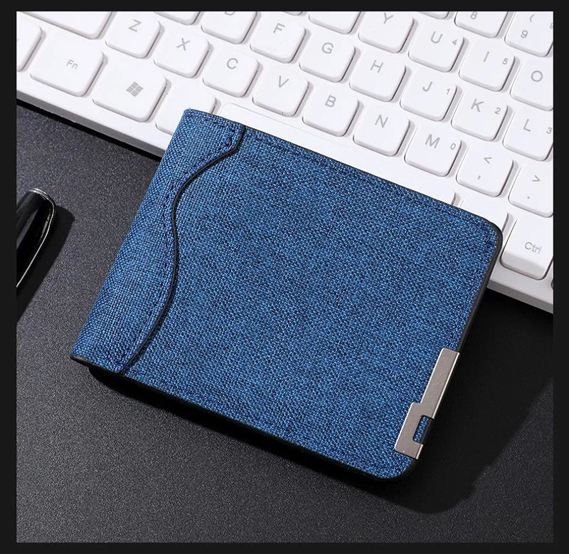 Slim Bifold Canvas Wallet – Unisex Denim Style Metal Accent