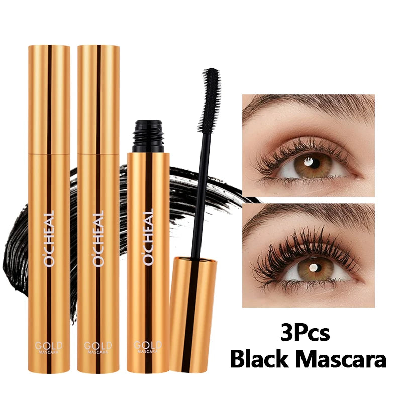 O'CHEAL Gold Mascara Balck Mascara 3D Silk Thick Curly Lengthen Eyelashes Quick-Dry Not Easy To Smudge Long-lasting Waterproof Oasis Select Black 3 Pcs 10g