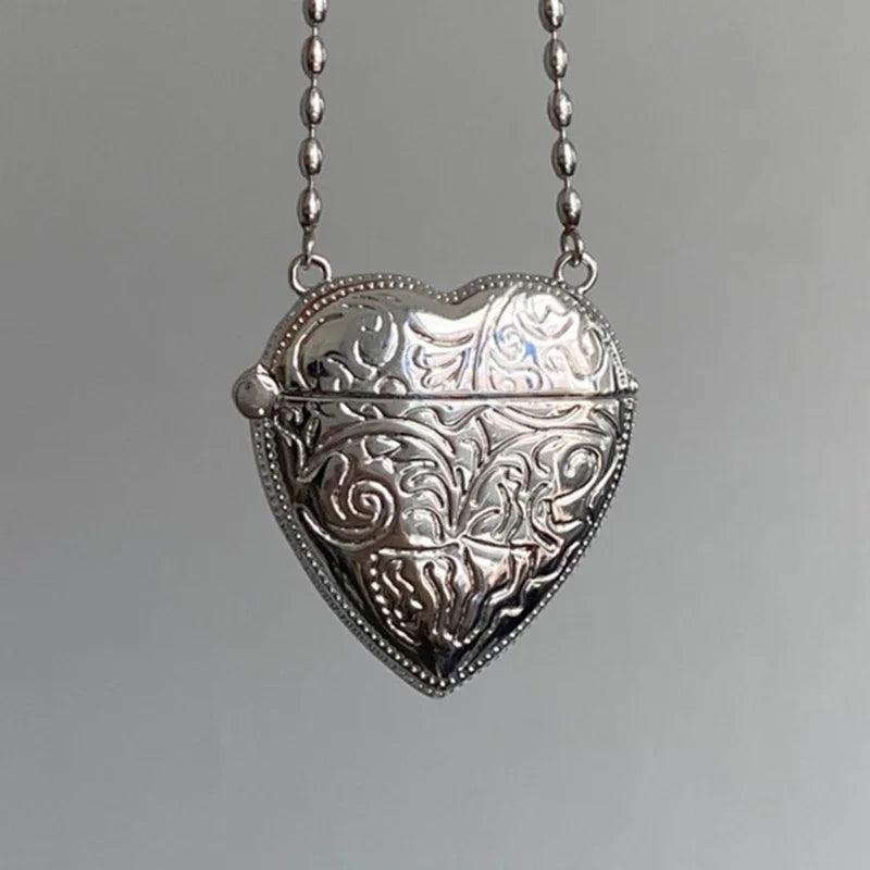 Heart Locket and Crossbody Bag Engraved Metal Necklace Photo Pendant Chain Necklaces Suitable for Memory Preservation Oasis Select Default Title