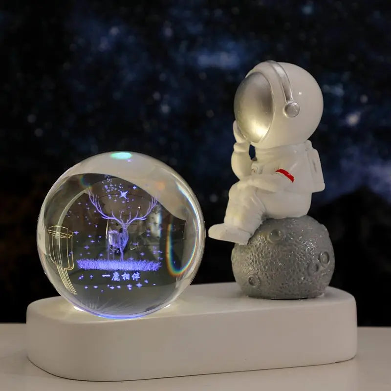 Astronaut Night Light Desktop Small Ornaments Decorative Crystal Ball Birthday Gift for Boys and Girls Decoration Oasis Select