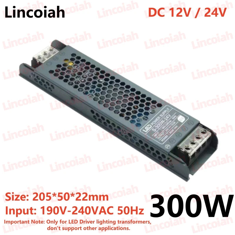 Lighting Transformer DC 12V/24V Power Supply Adapter 5A 12A Ultra thin LED Strip Switch Driver Lamp 60W 100W 150W 200W 300W 400W Oasis Select 300W 12V