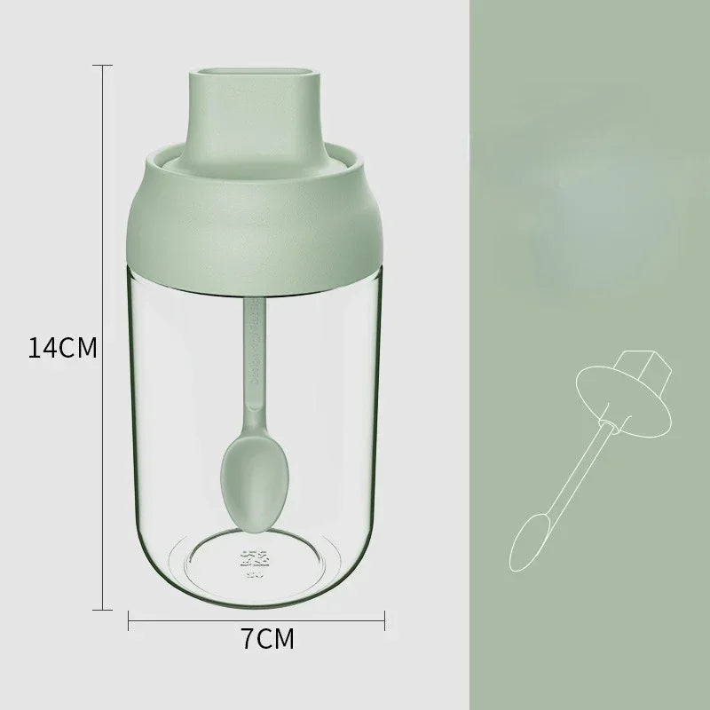 250ML Oil Bottle Moisture-proof with Lid Spoon Pepper Jar Salt Shaker Multi-purpose Combination Glass Kitchen Seasoning Bottle Oasis Select Green-Seasoning-bott
