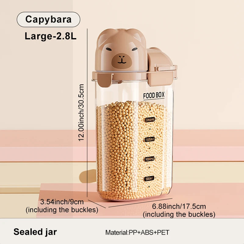Cartoon-themed airtight storage jars, household dustproof containers, grain storage boxes, large-capacity plastic jars for coffe Oasis Select Capybara 2.8L