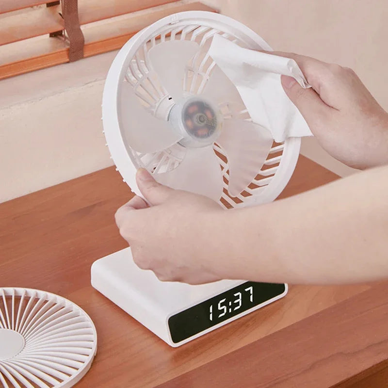 URGGU LED Clock Desktop Fan – Rechargeable Oscillating Fan