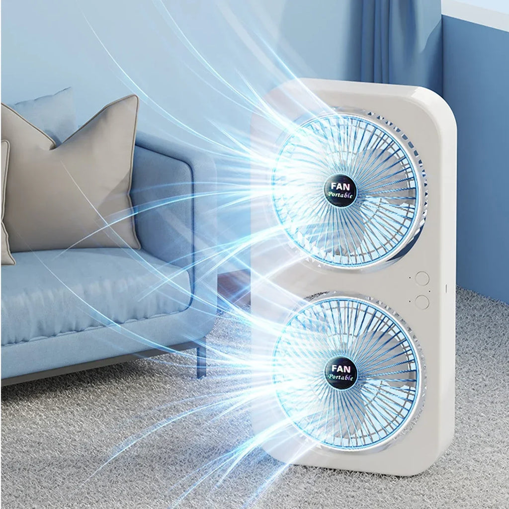 Dual Head Wall Mountable Desk Fan USB Rechargeable 3 Speed Quiet Portable with Large Battery for Living Room Office Dorm Oasis Select