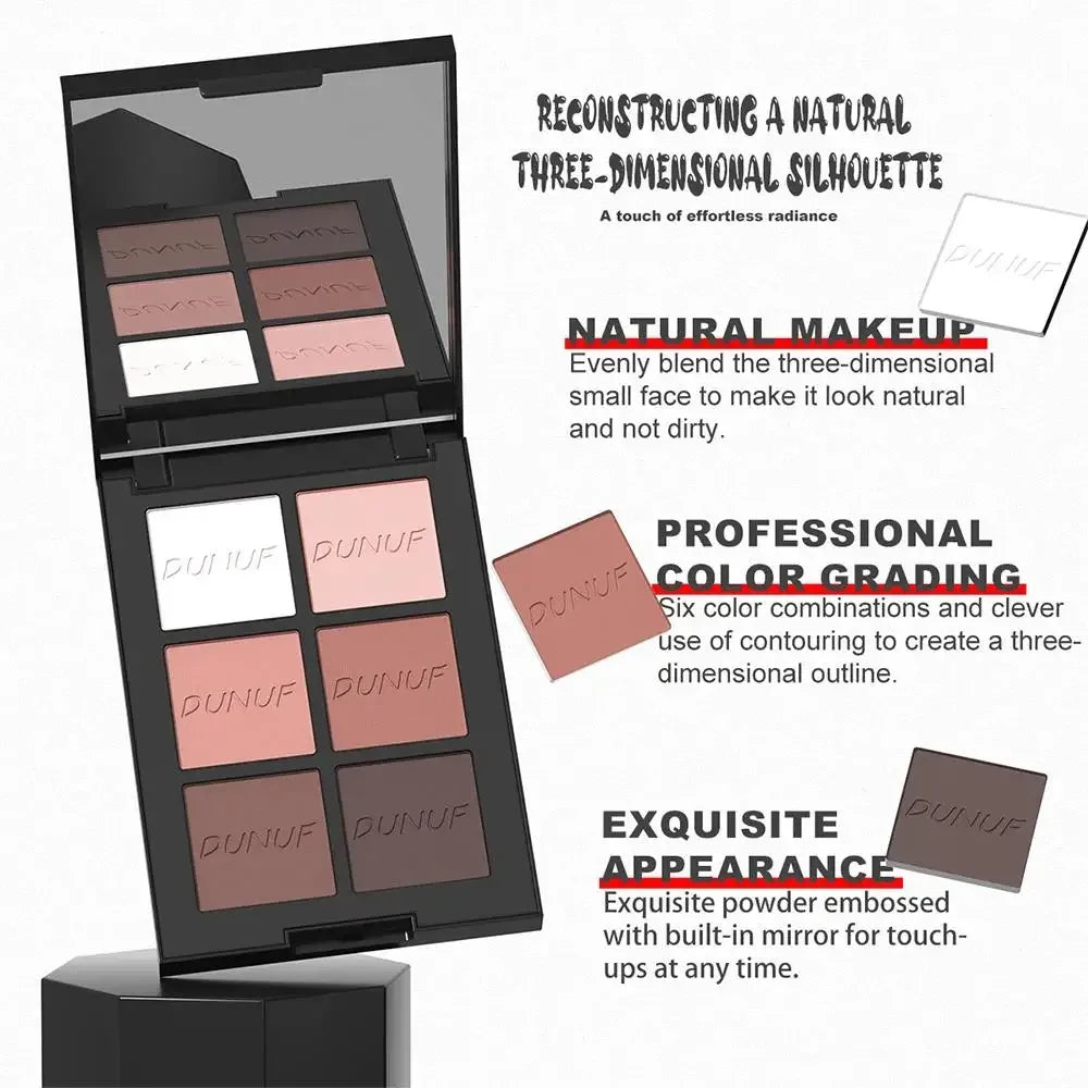 DUNUF 6-Color Cream Highlighter & Contour Palette – Waterproof