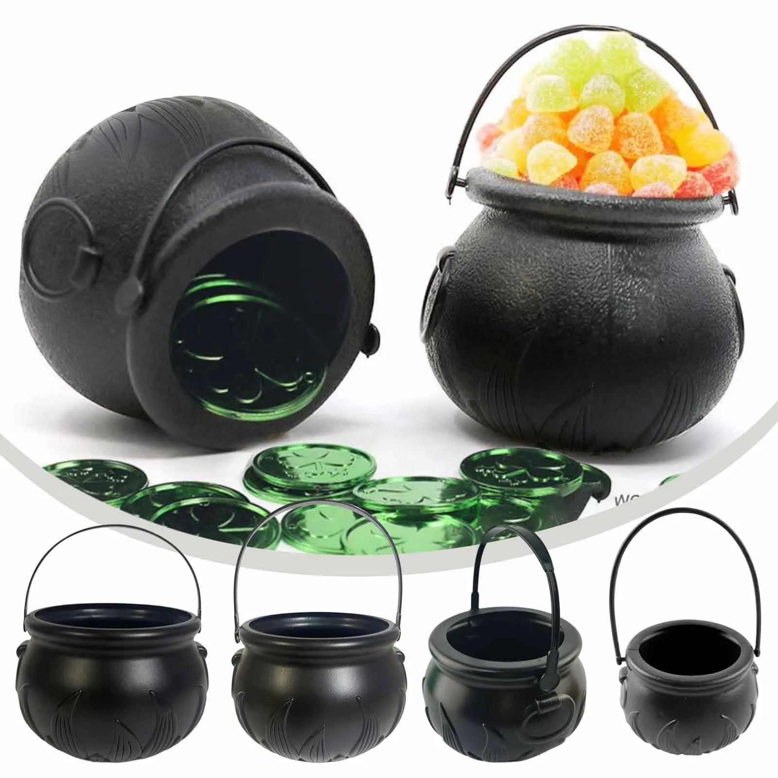 Halloween Witch Cauldron Candy Bucket – Flame Stripe Pot Decor Halloween Candy Bucket Oasis Select