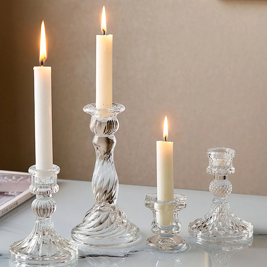 Nordic Glass Candle Holder | Taper Candlestick for Home & Wedding