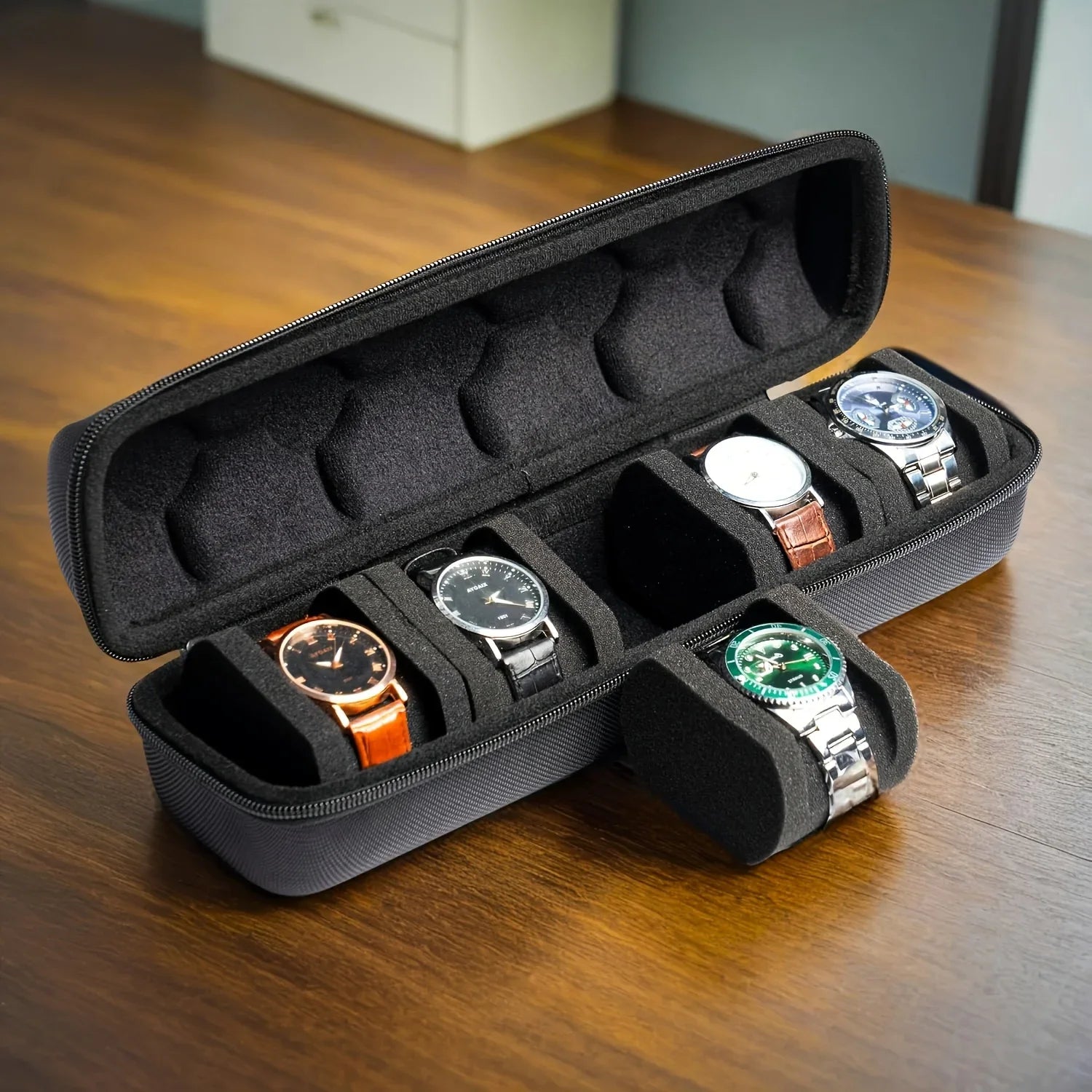 5/6-Slot Watch Case | Hard Shell Travel Organizer with Pillow Insert - Gift Ready (Black),suitable for Smart Watch Storage Oasis Select
