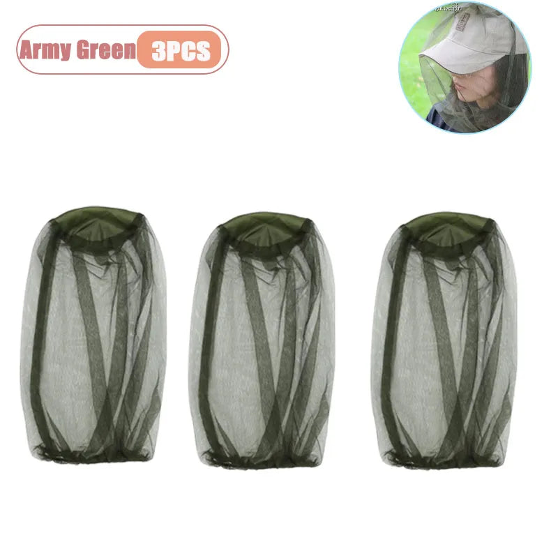 Outdoor Mesh Sun Hat with Face Shield Insect Proof Mosquito Net Cap for Fishing Beekeeping Breathable for Men Women Oasis Select Army Green-3PCS