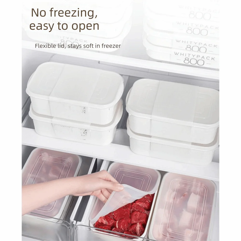 4Pcs Airtight Freezer Fresh-Keeping Box Microwave Safe 350/800ml Refrigerator Organizer Box Stackable White Oasis Select