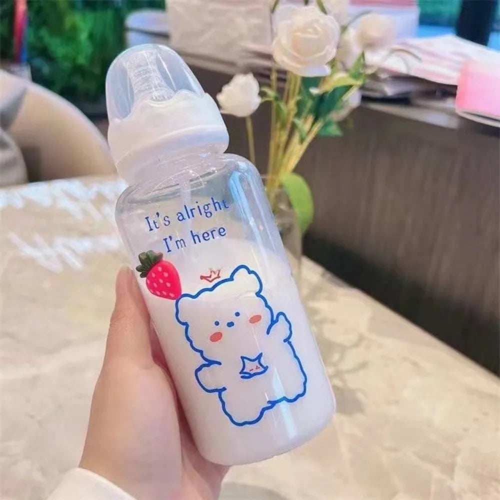 400ml Cute Strawberry Bear Water Bottle 400ml Frosted Drinking Bottles Portable Leakproof Transparent Cup Girls Kids Adult Oasis Select Transparent Blue