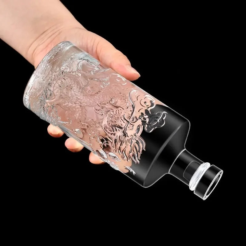 Deluxe Empty Wine Bottle New Dragon Pattern Embossed Bottle High-end Transparent Glass Wine Bottle Oasis Select