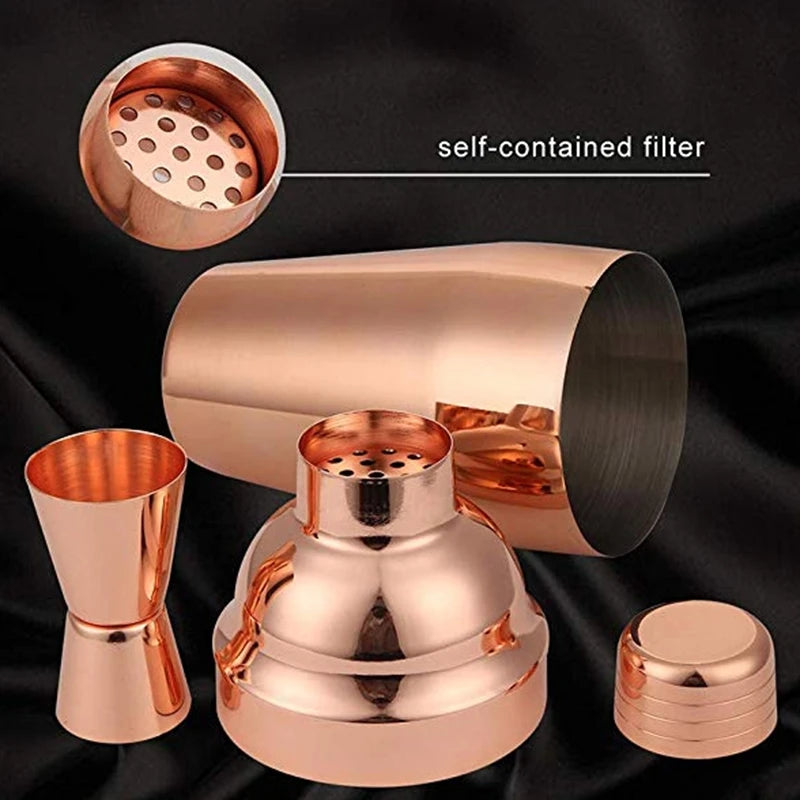 11 Pcs 750ML Cocktail Shaker Y Shiny Stainless Steel British Cocktail Shaker Set Rose Gold Color Oasis Select