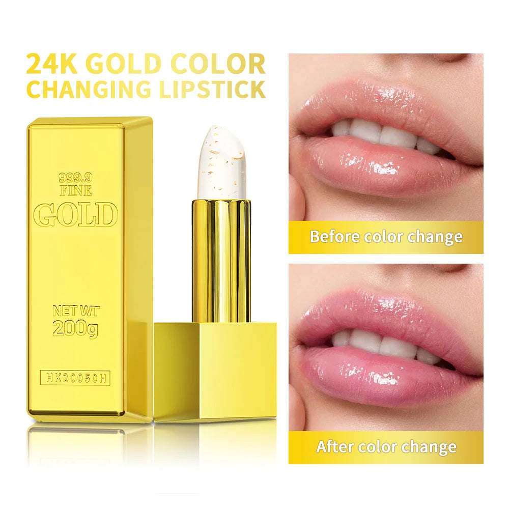 24K Gold Color Changing Lip Balm & Lipstick 2-in-1 Balm Color Changing Lip Balm Oasis Select 1pcs
