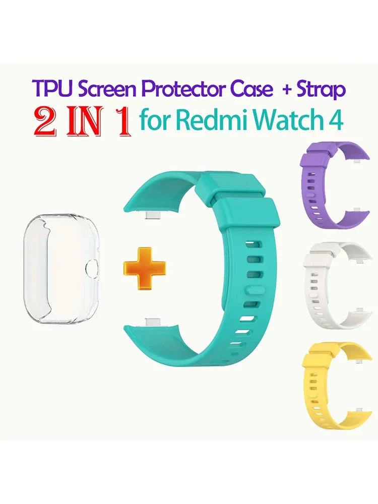 Redmi Watch 4 Silicone Strap & TPU Case Set – Shockproof Cover Smartwatch Strap Set Oasis Select