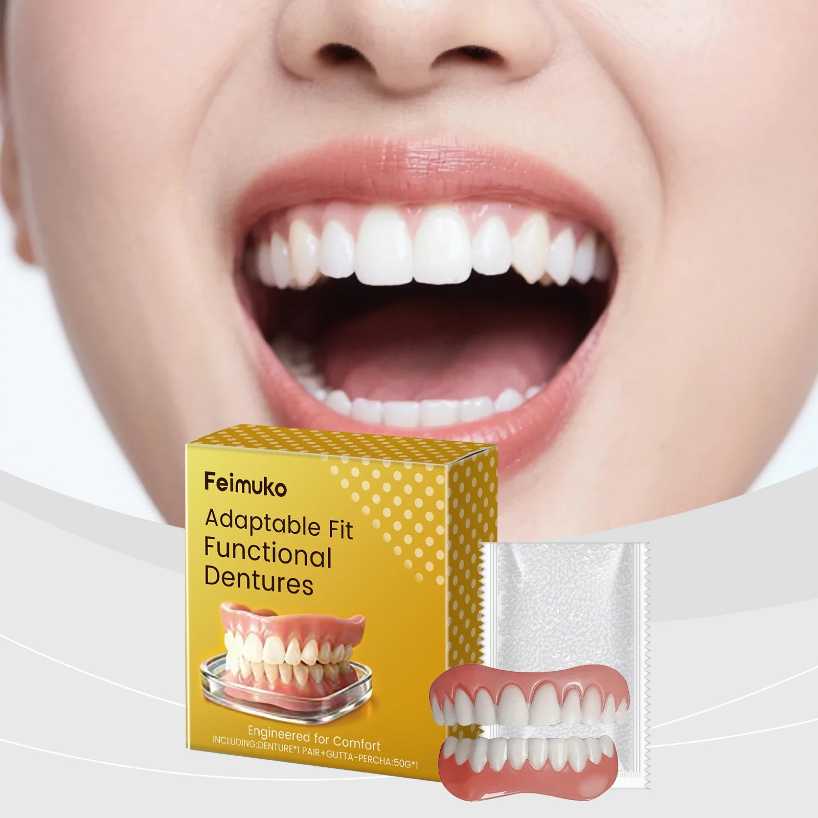 Silicone Fake Teeth Full Set – Realistic Upper & Lower Dentures Cosmetic Denture Set Oasis Select