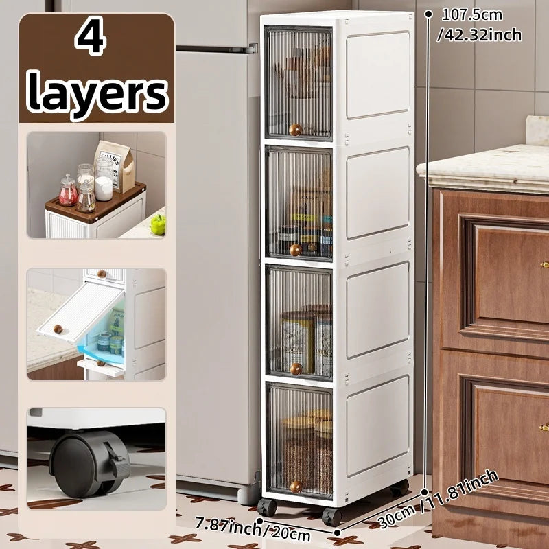 Slim Cabinet 20cm Wide Rolling Storage 2-6 Tiers Large Capacity Space-Saving Heavy-Duty for Kitchen Living Room Bedroom Oasis Select Gray-4 Layers