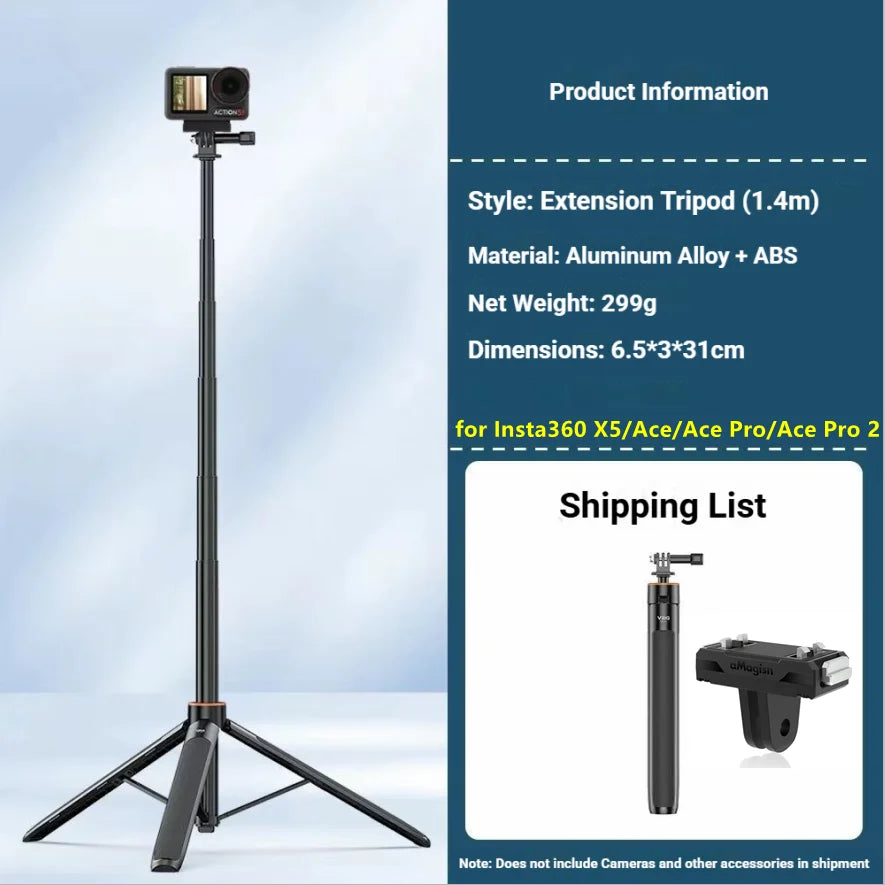 140cm Extendable Tripod Selfie Stick for Insta360 GoPro DJI