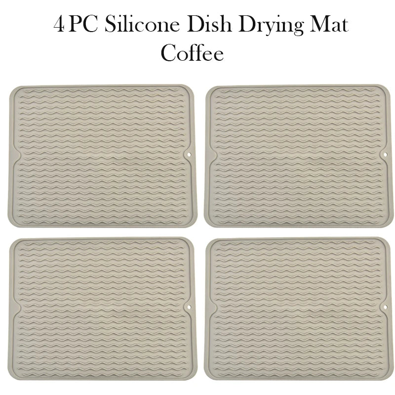 Silicone Dish Drying Mat Protector Sink Mat Table Kitchen Home Anti Slip Drying Dishes Drain Mat Heat Resistant Kitchen Sink Mat Oasis Select 4pc coffee 40x30CM Strip