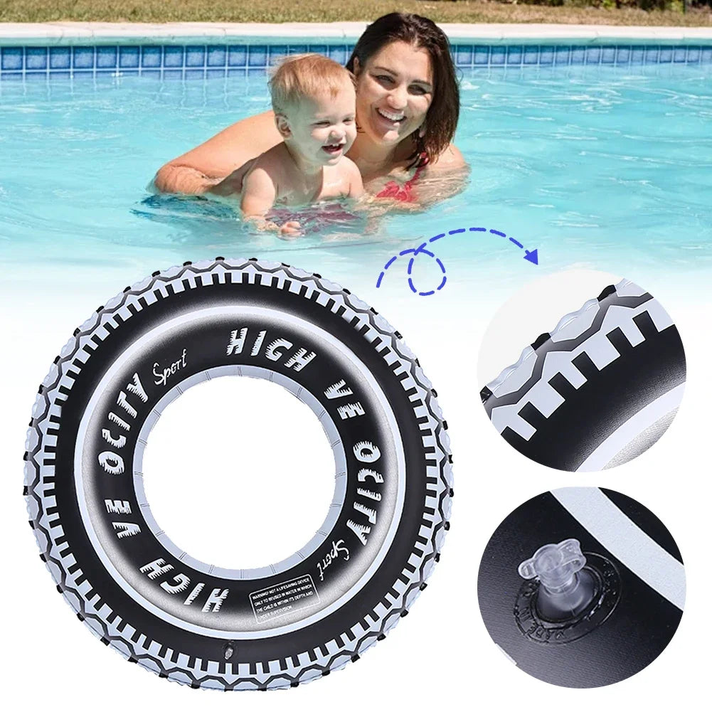 2Pcs Tire Pattern Pool Floating Rings Leakproof Inflatable Swim Ring Blow Up Swim Tube Swimming Rings Floaties for Kids Adults Oasis Select