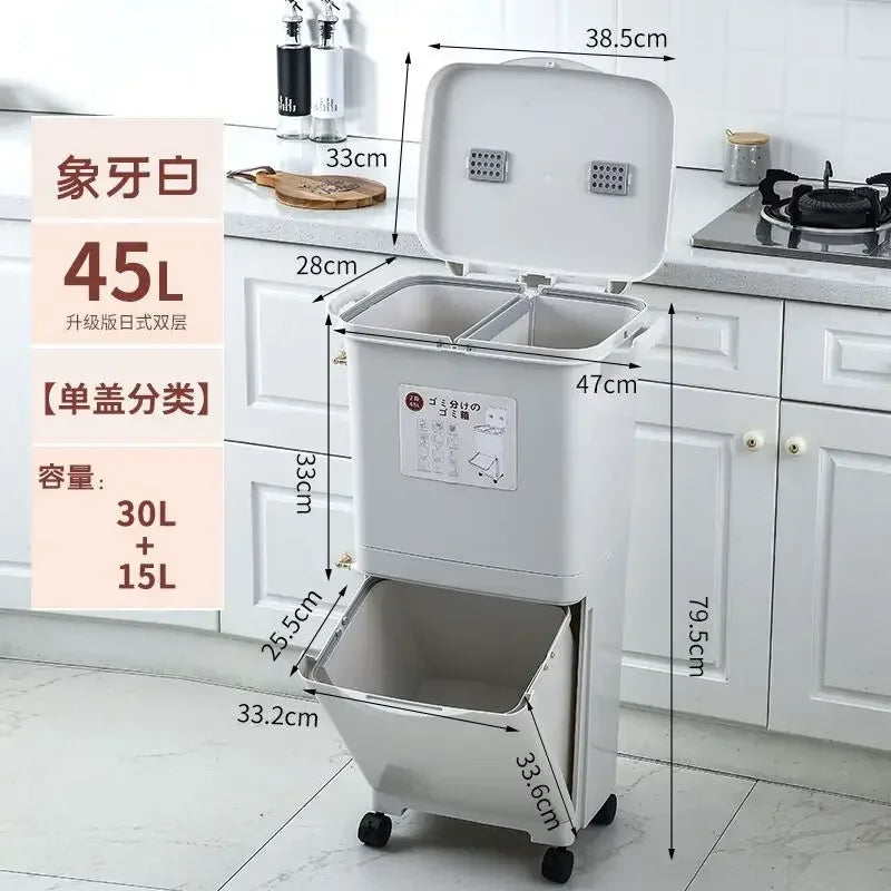 Japanese-style sorting trash can Double bucket Household large kitchen with lid Foot pedal Dry and wet plastic separation bucket Oasis Select 45L single
