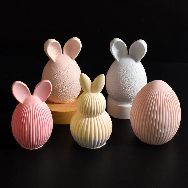 Easter Series Silicone Mold 3D Striped Egg Straight Ear Rabbit Gourd Diamond Pattern Bunny Scented Candle Gypsum Craft Gift Mold Oasis Select