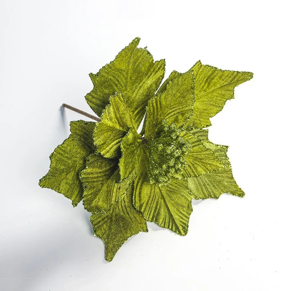 28cm Artificial Flowers Christmas Poinsettia Glitter Flower Hanging Xmas Party Tree Decoration Flower Knows Wedding Decoration Oasis Select Green China Mainland