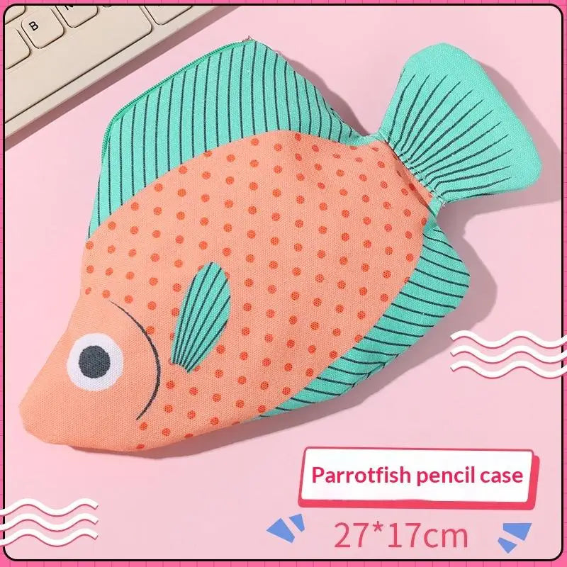 Creative Quirky Sea Fish Pencil Case Large-Capacity Fun Cartoon Organizer Bag Multi-Functional Storage Bag Stationery Case Gift Oasis Select A2