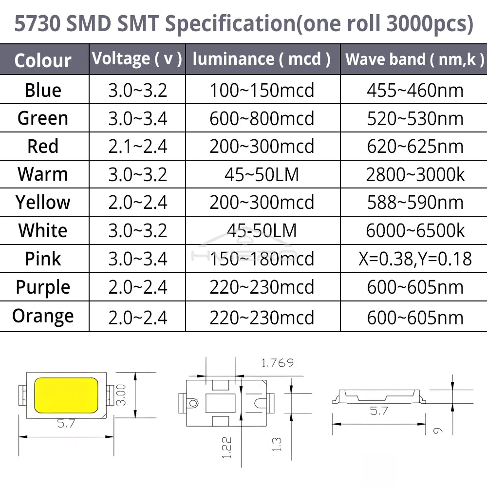 5730 SMD LED Chips 100/200pcs – Ultra Bright Multi-Color DIY