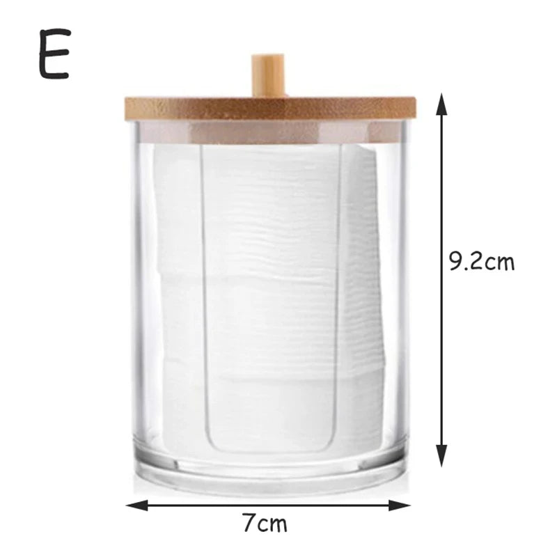 Acrylic Storage Box Bathroom Jar Makeup Organizer Cotton Round Pad Holder Cotton Swab Box Qtip Holder Dispenser with Bamboo Lid Oasis Select E